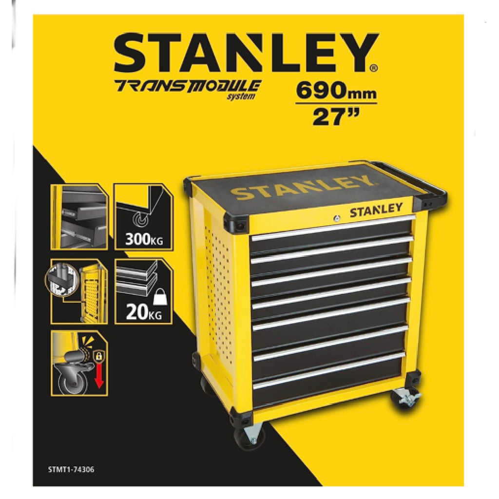 STANLEY STMT1-74306 - Carro metálico para taller, 7 cajones, Carga de 300kg, Ruedas giratorias, Color Amarillo, talla única