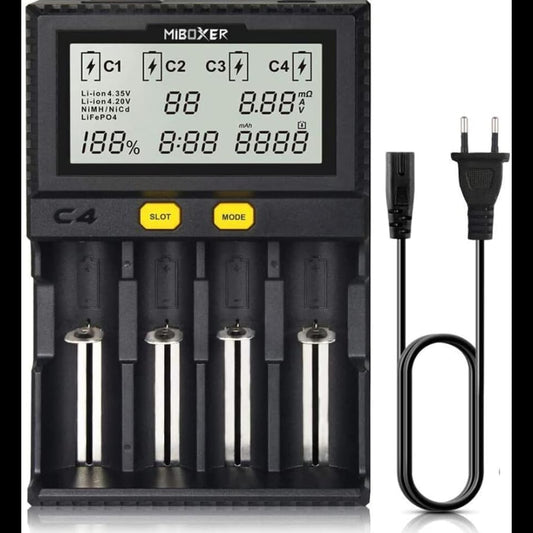 Cargador de baterías universal e inteligente MiBOXER de 4 bahías, pantalla LCD Automática, carga rápida Li-Ion LiFePO4 Ni-MH Ni-CD AA AAA C